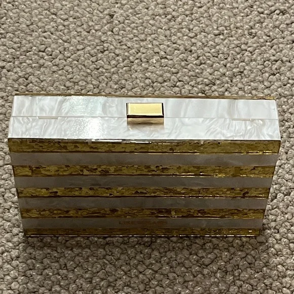 Gold and White Striped Clutch w/Gold Crossbody Chain Strap from Like Dreams - Picture 5 of 16